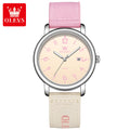 Reloj OLEVS 2991 para mujer rosado y beige, vista original del reloj completo