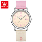 Reloj OLEVS 2991 para mujer rosado y beige, vista original del reloj completo