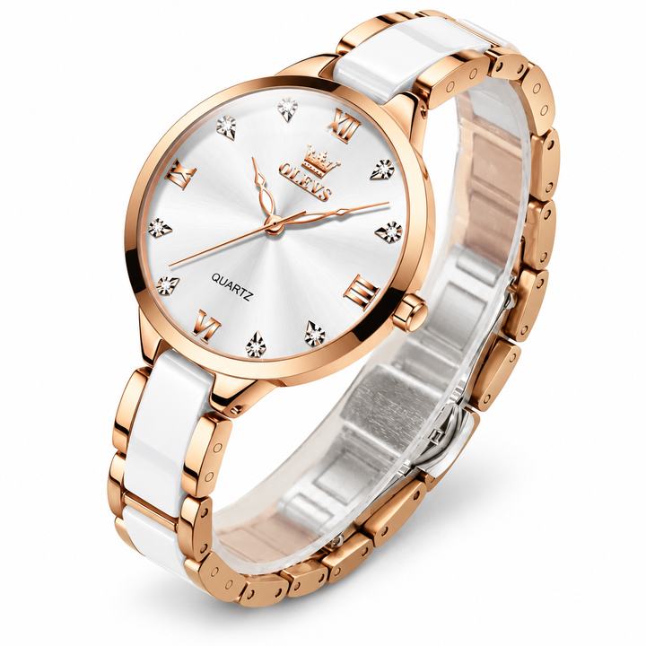 Reloj de Mujer Elegante de Cuarzo Correa de Cerámica Acero Inoxidable