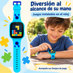 Color azul: reloj infantil con juegos instalados, usado en un paseo familiar