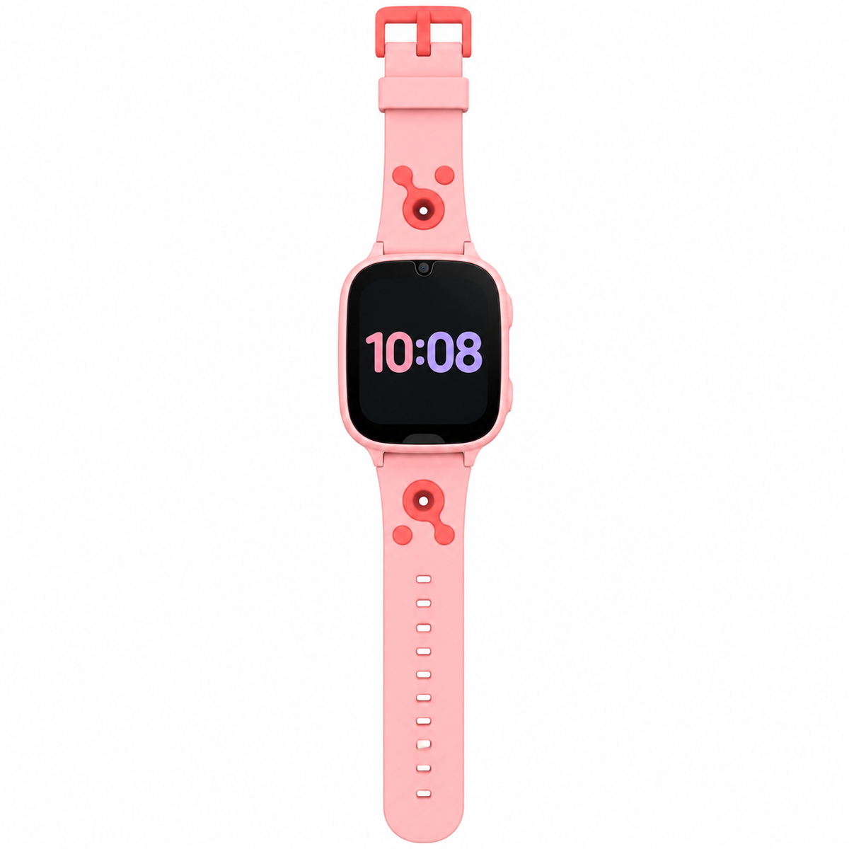 Color rosado: smartwatch infantil con cámara, vista frontal completa sobre fondo blanco