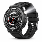 Portada blanca de smartwatch negro con linterna LED encendida