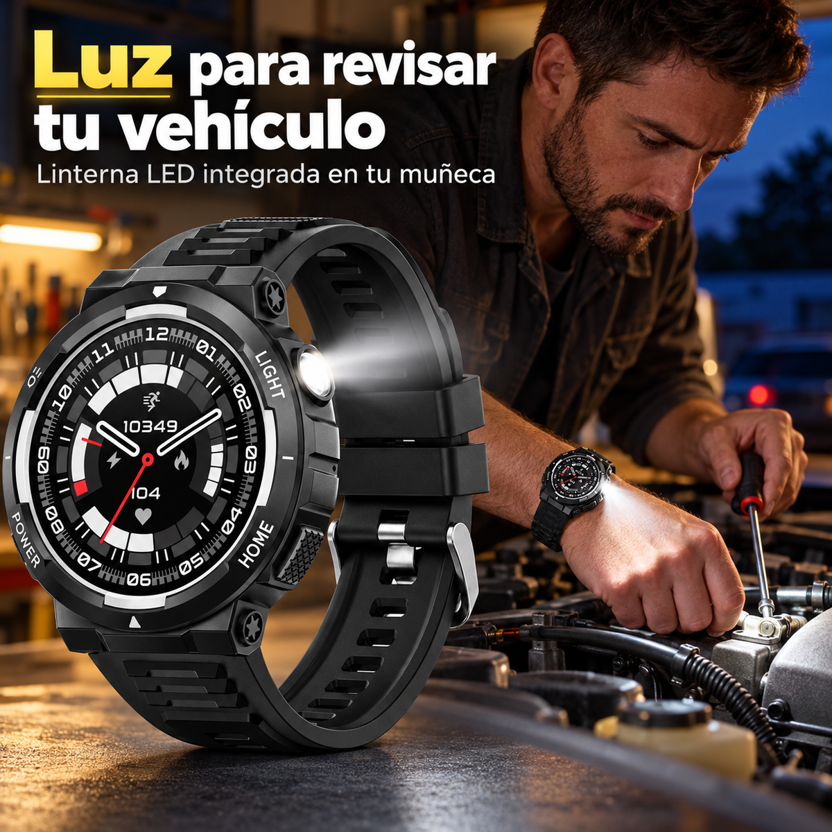 Uso de linterna LED al revisar el vehículo
