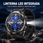 Negro — linterna LED física integrada en el lateral del smartwatch