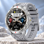 Gris — detalle del reloj inteligente y su correa geométrica