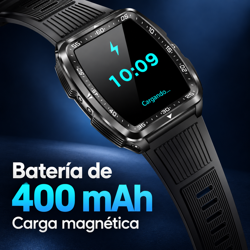 Smartwatch con batería de 400 mAh y carga magnética