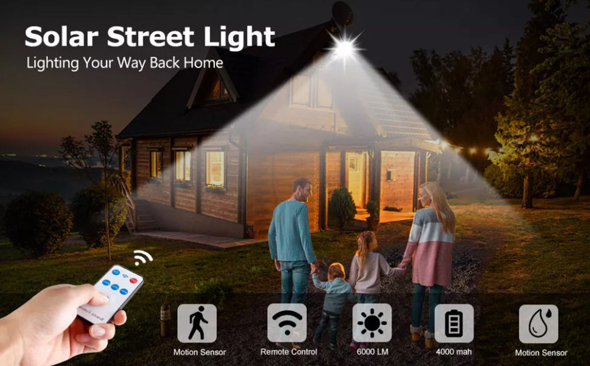 Luz Led inteligente con panel solar control remoto y sensor movimiento